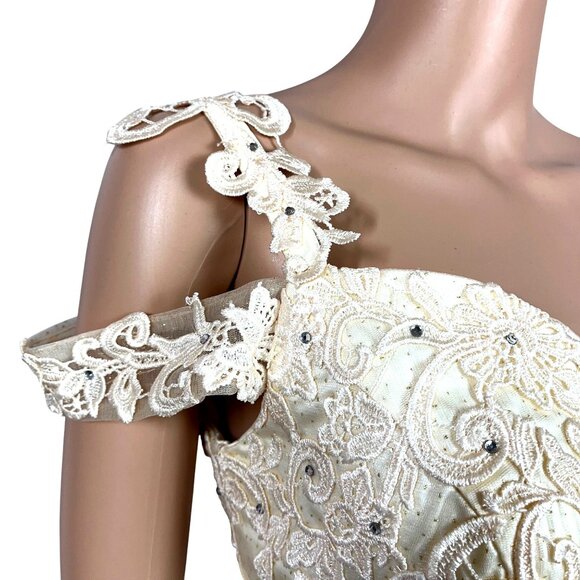 Ivory & Cream Lace & Tulle Short Dress With Rhinestone Accents Size 8 Elegant NW - Picture 7 of 13